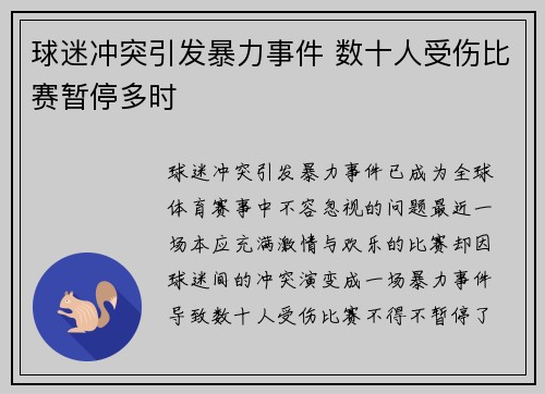 球迷冲突引发暴力事件 数十人受伤比赛暂停多时