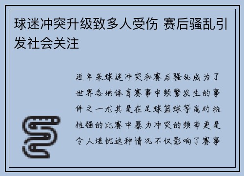 球迷冲突升级致多人受伤 赛后骚乱引发社会关注